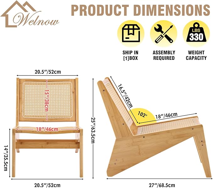 Welnow Mid Century Rattan Accent Chair, Bamboo Wood Lounge Chair - Image 2