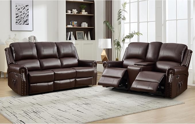 EBELLO 2 Pieces Power Reclining Sofa Set, Faux Leather Reclining Living Room by EBELLO