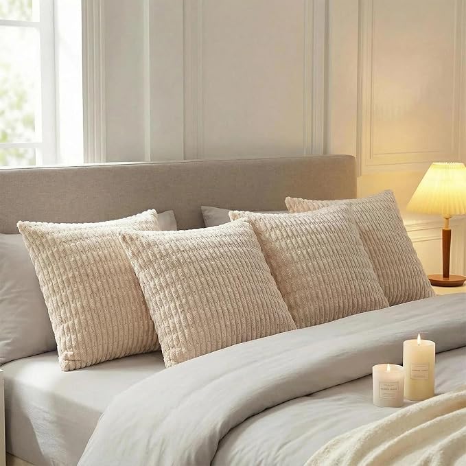 Fancy Homi 4 Packs Beige Decorative Throw Pillow Covers 20x20 Inch - Image 3