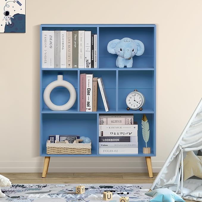 YAHARBO 7 Cube Bookshelf, Wooden Modern Bookcase - Image 2