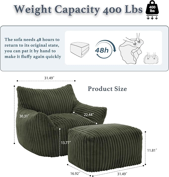 Gericco Oversized Bean Bag Chaise Lounge Chair Indoor - Image 2