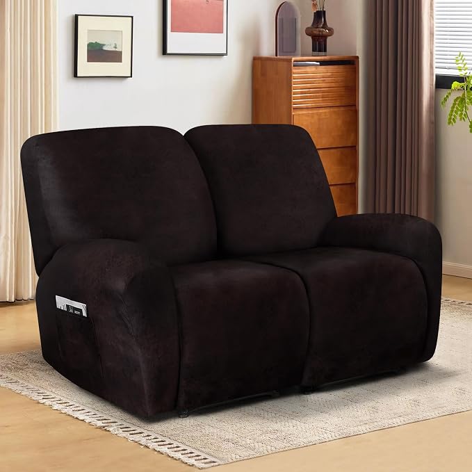 ANARACHON Leather Look Loveseat Recliner Cover, 6-Pieces Stretch Dual Recliner - Image 2