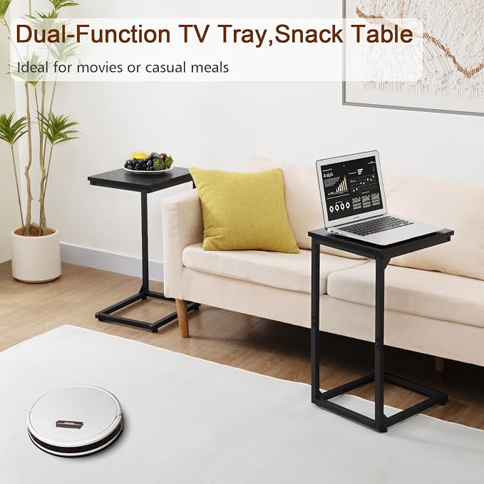 AMHANCIBLE C Shaped End Table, Couch Tables that Slide Under, TV Tray Snack - Image 7