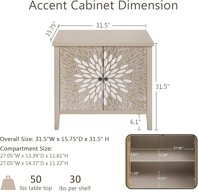 31" Carved Sideboard Buffet Cabinet - Image 2