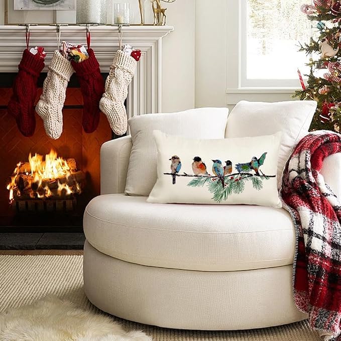 RABUSOFA Christmas Outdoor Pillow Covers Waterproof 12x20 Inch Birds Christmas - Image 4