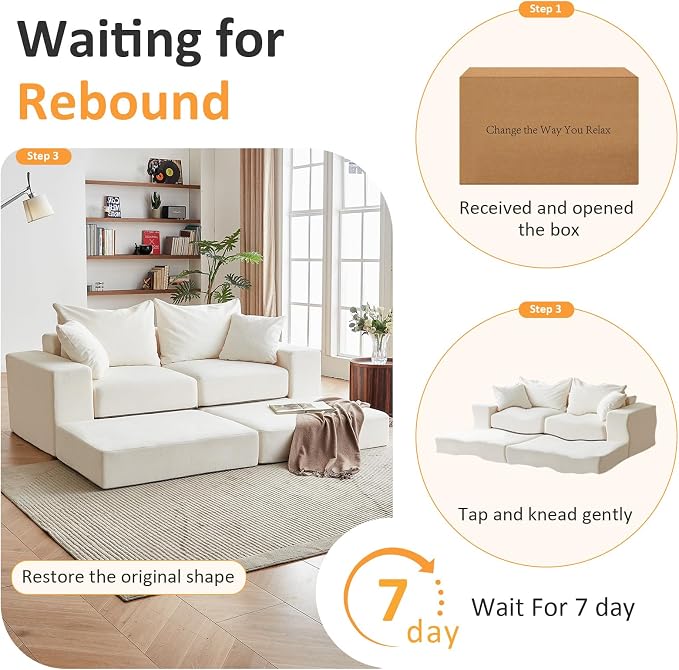 Modular Sectional Loveaeat Cloud Sofa, Boneless Couch - Image 9
