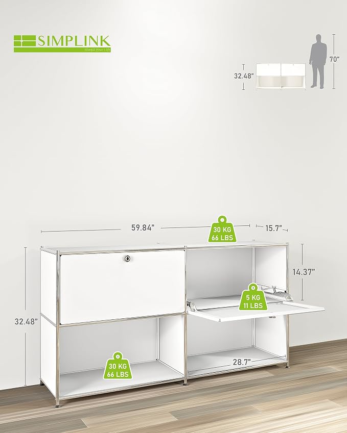 Metal Sideboard with 2 Flap Doors, DIY Modern Home Furnishing, Foyer - Image 3