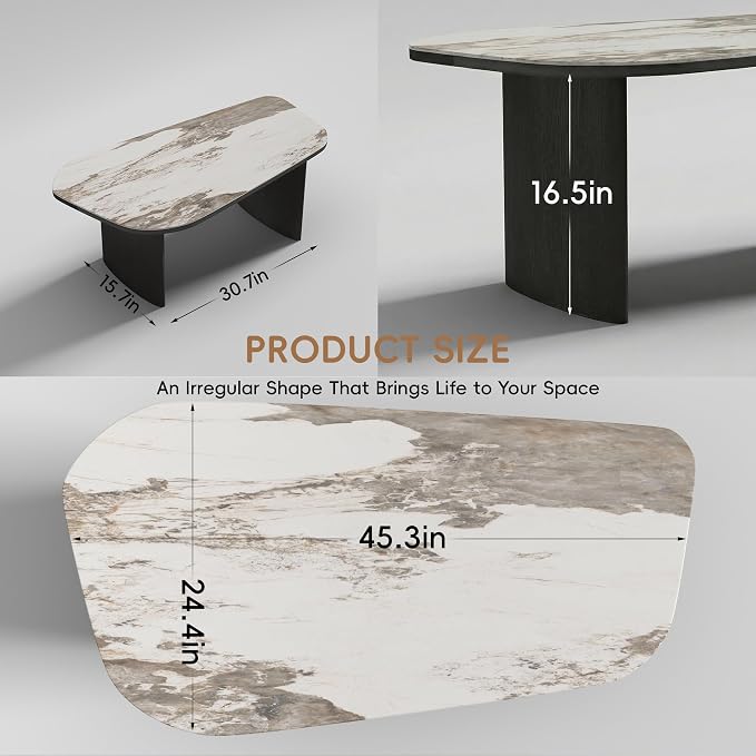 Luxury Marble Coffee Table, Premium Sintered Stone Top, Natural Wood Look Base - Image 2