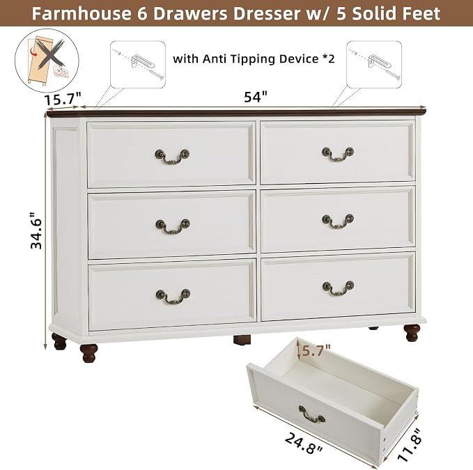 Joaxswe Farmhouse 6 Drawers Dresser - Image 2