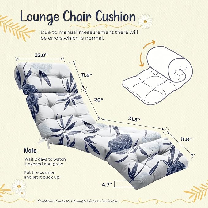 4 Pack Outdoor Chaise Lounge Chair Cushion 75.1 x 22.8 x 4.7 Inches 100% - Image 3