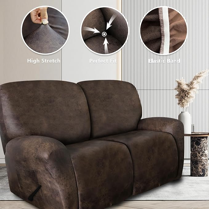 ANARACHON Leather Look Loveseat Recliner Covers Stay in Place 6-Piece Recliner - Image 5