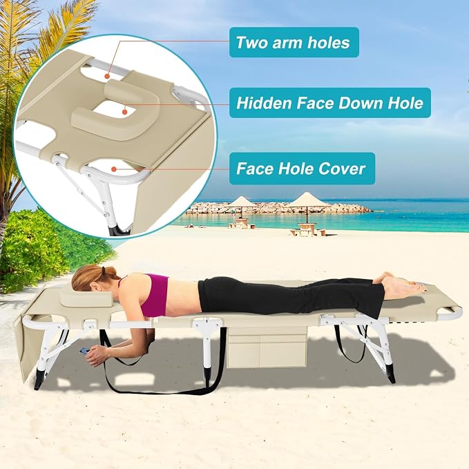 ABORON Sun Tanning Chair, 3 in 1 5 Positions Adjustable Heavy Duty Folding - Image 6