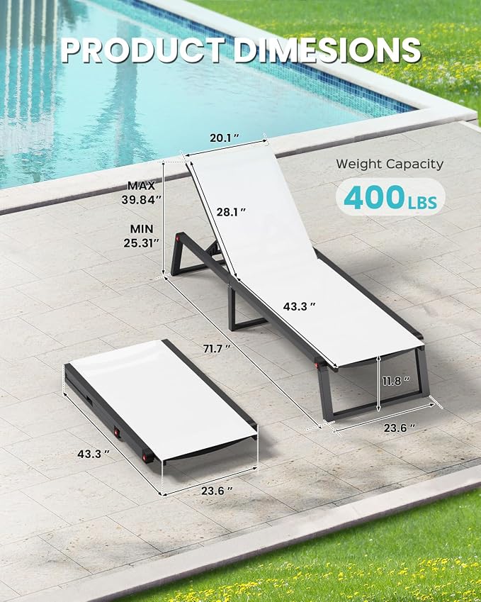 Aluminum Chaise Lounge Chair Outdoor, Foldable& No Assembly Patio Pool Lounge - Image 2