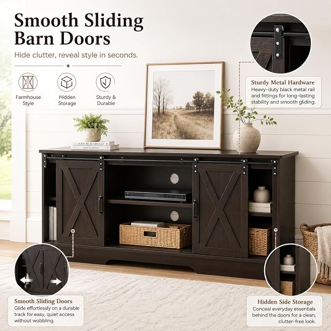 4 EVER WINNER Farmhouse Coffee Bar Cabinet, Buffet Cabinet - Image 5