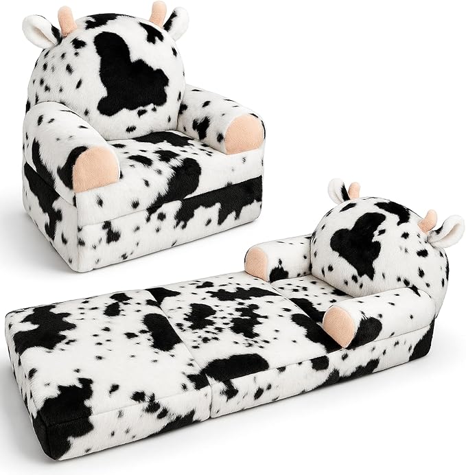 QIUODO Toddler Chair with Faux Rabbit Fur – 2-in-1 Foldable Kids Couch by QIUODO