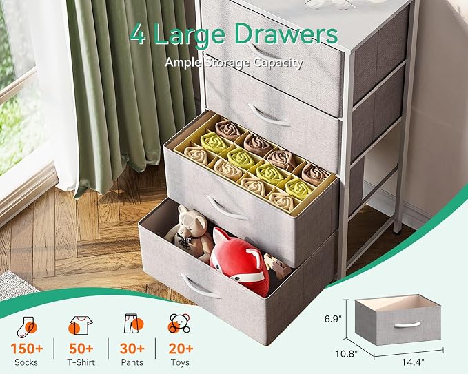 AODK Dresser for Bedroom with 4 Storage Drawers, Small Dressers Chest of - Image 4
