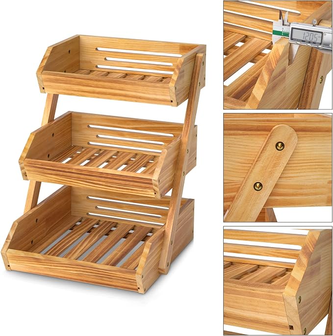 Merysen 3 Tier Wooden Fruit Basket - Image 3