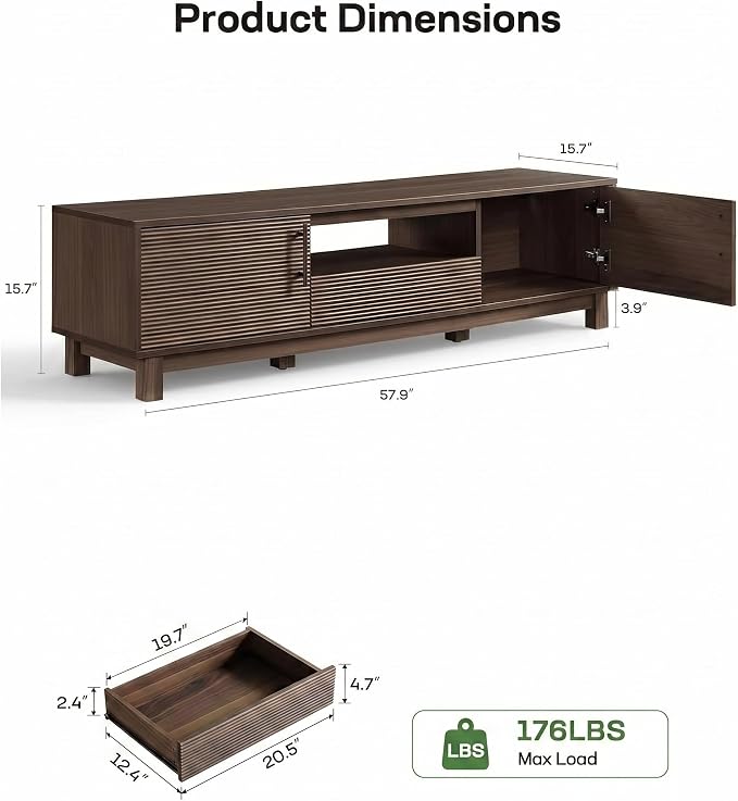 Amada 58" TV Stand for TVs up to 65 Inch, Fluted Entertainment Center - Image 2