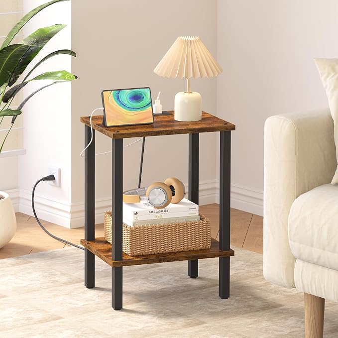 TUTOTAK End Table with Charging Station, Side Table with USB Ports and Outlets - Image 4