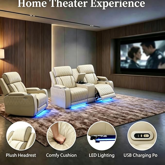 Power Recliner Sofa Set with LED Lights, Includes a Manual Recliner 1 Seat and - Image 4