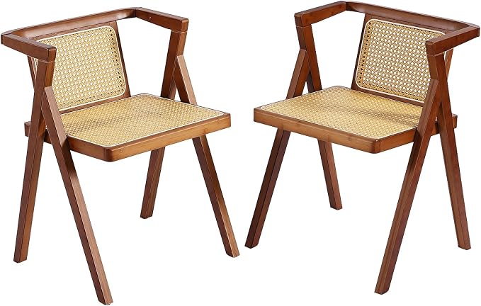 Furlide Rattan Dining Chairs Set of 2, Mid-Century Accent Armchair, Wicker Chair by Furlide