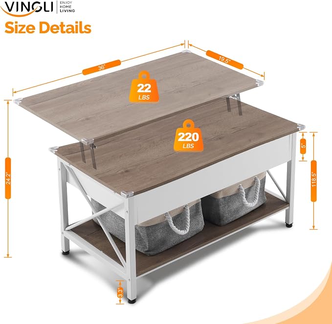 VINGLI 36" Lift Top Coffee Table - Image 2