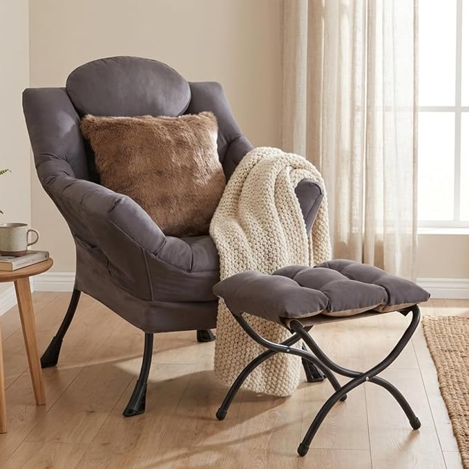 Lazy Chair with Ottoman, Large Accent Chair with Ottoman and a Throw Pillow by HomeEastllyHome