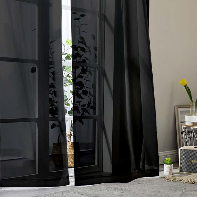 Sheer Black Curtains for Bedroom Living Room 54 Inch Length 2 Panels Set - Image 8