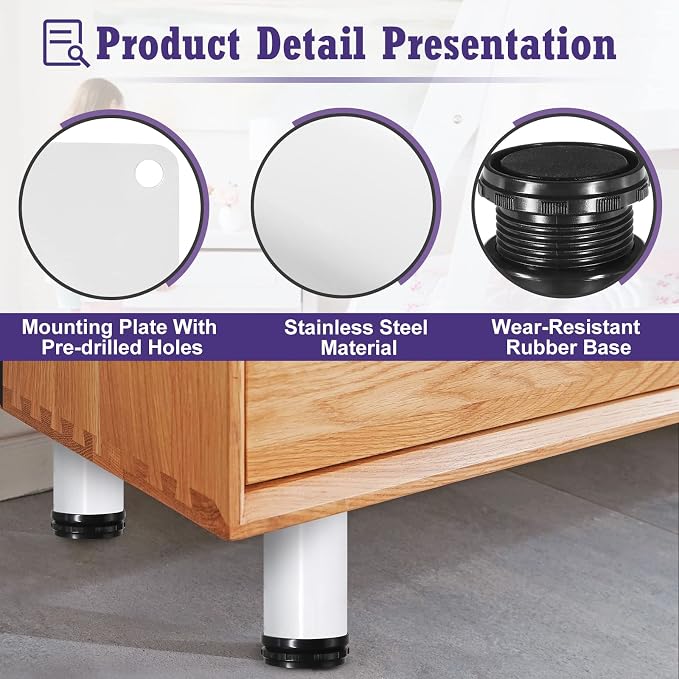 16 Inch Metal Furniture Legs Stainless Steel Adjustable Legs White Metal Legs - Image 3