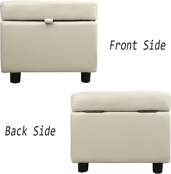 H&B Luxuries Tufted Leather Square Flip Top Storage Ottoman Cube Foot Rest - Image 9