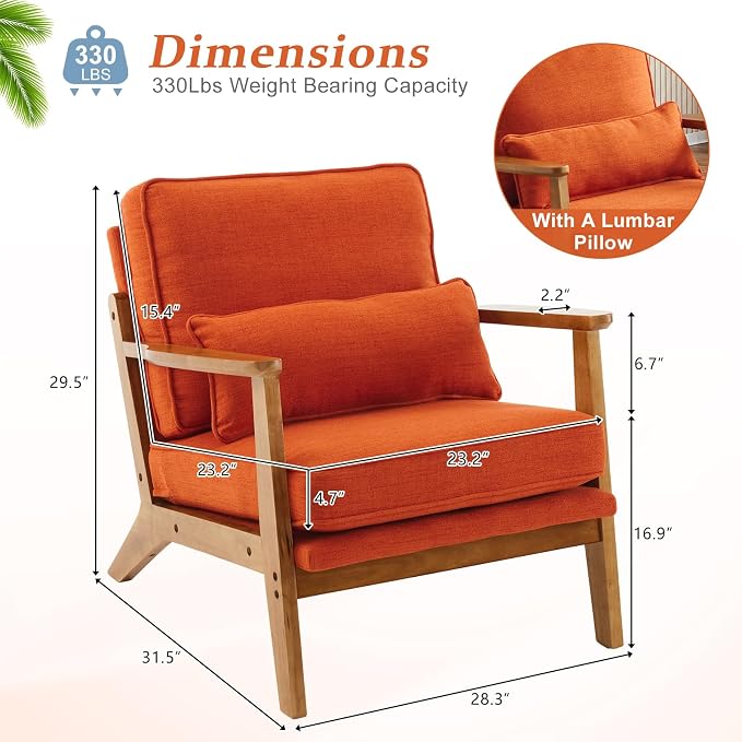 Vingli Solid Wood Wide Armrests Accent Chair Set of 2, Upholstered Mid Century - Image 2