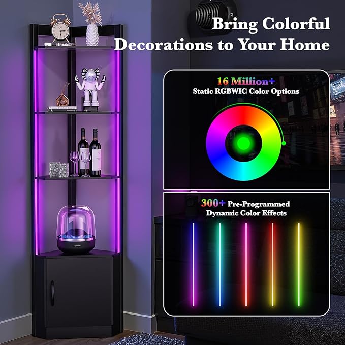 5-Tier Corner Shelf with RGB LED Light, Remote & APP Control, Adjustable - Image 5
