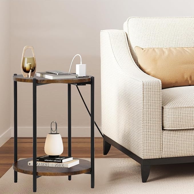 Gawicpy 2 Tier Round Side Table, Folding End Tables Coffee Table Simplistic - Image 8