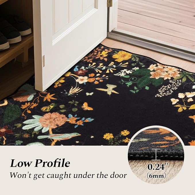Rugflix Scalloped Floral Rug for Entryway, 2x3 Washable Non-Slip Kitchen Area - Image 7