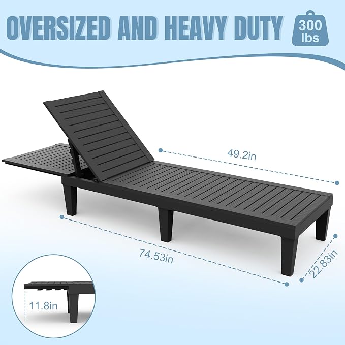 Lounge Chair Outdoor, High-Impact PP 5 Position Adjustable Tanning Chair - Image 3