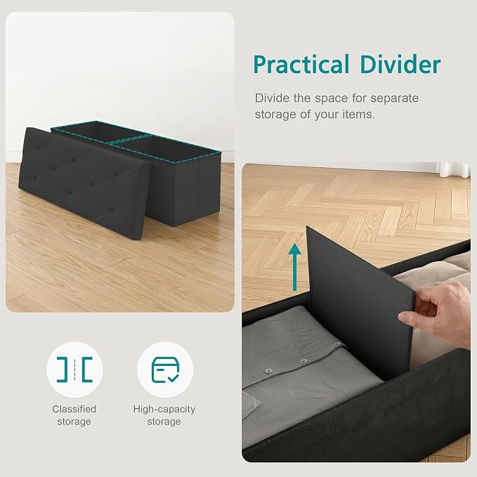 VECELO 43'' Folding Storage Ottoman Bench, Storage Chest, Linen Fabric Foot - Image 4