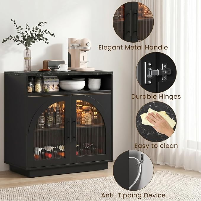 Sideboard Buffet Cabinet with Storage, 31.5" Coffee Bar Cabinet with LED Lights - Image 7