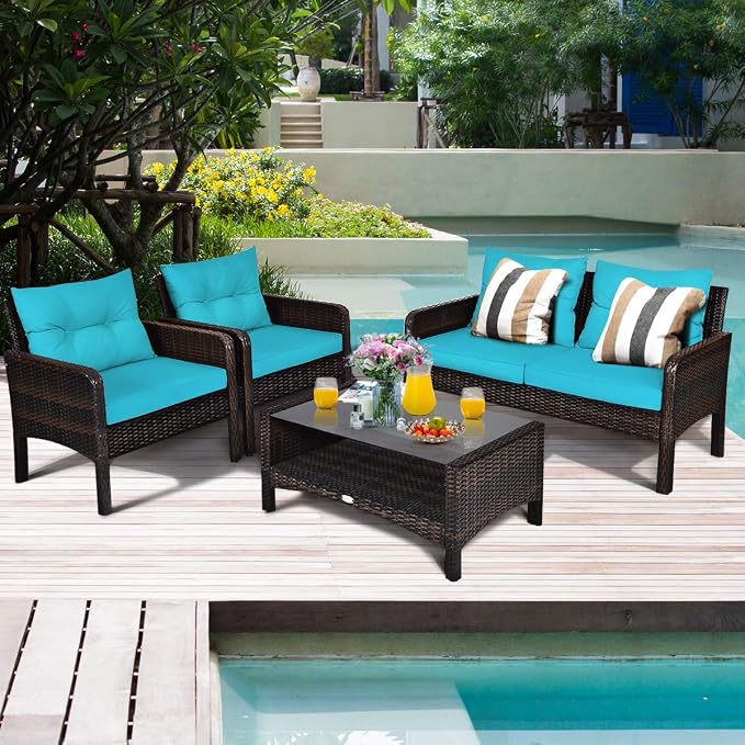 Tangkula 4 Piece Patio Furniture Set, Outdoor Wicker Conversation Set - Image 4