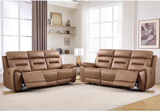 ANJ Power Oversized Reclining Sofa Couch Set of 2, Breathable Faux Leather by ANJ