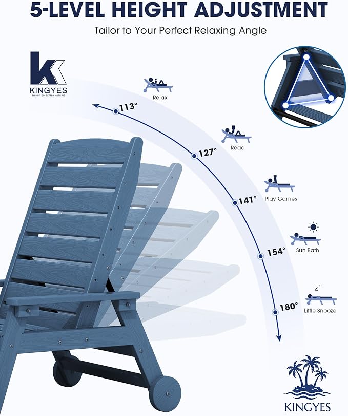 KINGYES HDPE Lounge Chair Outdoor, Patio Chaise Lounge Recliner - Image 3