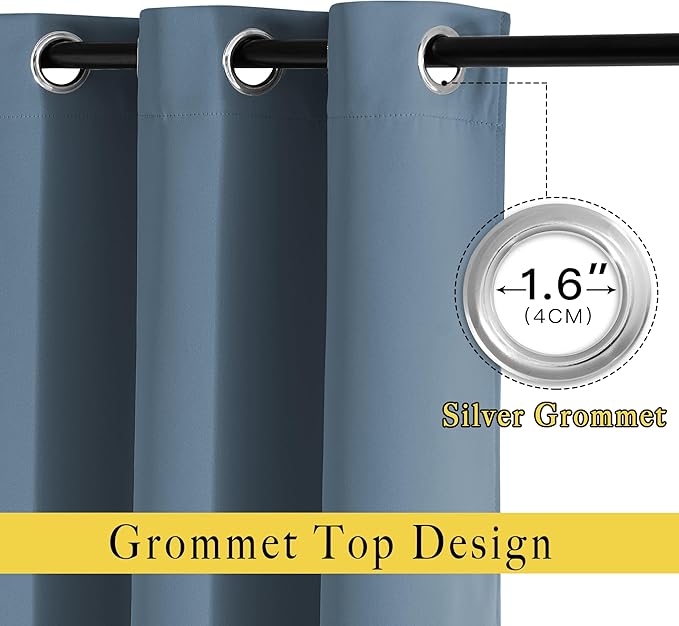 NICETOWN Smoky Blue Sliding Door Curtains 2 Panels Set 118 inches Long - Image 2