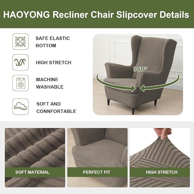 HAOYONG Wing Chair Slipcovers Printed Wingback Chair Covers 2 Pieces Wingback - Image 4