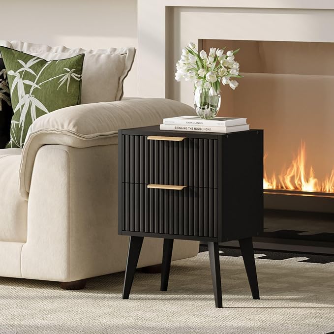 YAUKOMEL Small Black Night Stand, Mid Century Modern Bedside Table, Nightstand - Image 2
