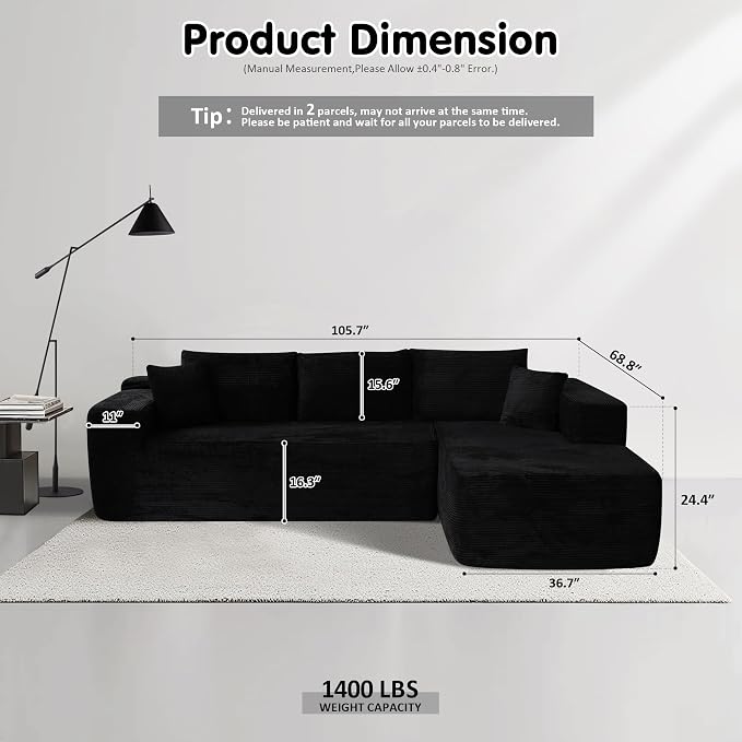 ovios 104" Cloud Boneless Couch - Image 2