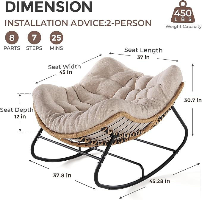 SWITTE Outdoor Papasan Rocking Chair, Oversized Patio Egg Chair - Image 2