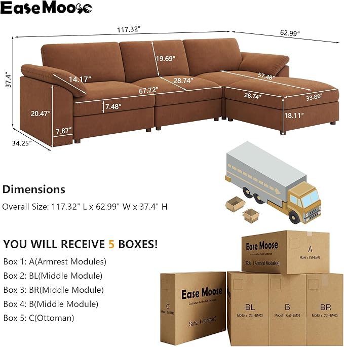 EASE MOOSE Sectional Modular Sofa, Oversized L Shape Sectional Couch Wide Deep - Image 2