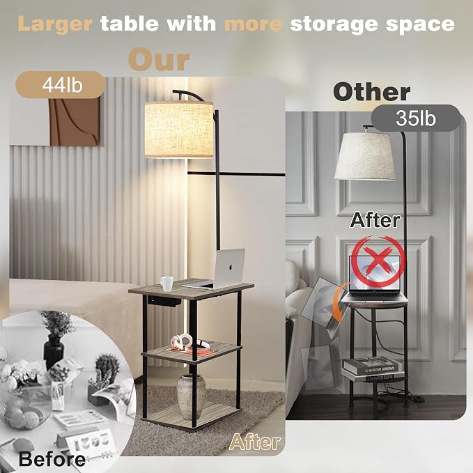 PESRAE Floor Lamp with Tables, End Table with Charging Station, 3 Color - Image 6