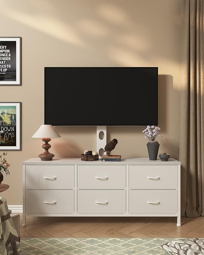 TV Stand with Mount, Fabric Dresser with 6 Drawers - Image 3