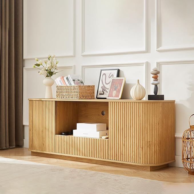 64" Fluted TV Stand for TVs up to 75 inch, Entertainment Center - Image 9
