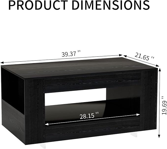 39" Wood Coffee Table for Living Room, Sides Storage - Image 2